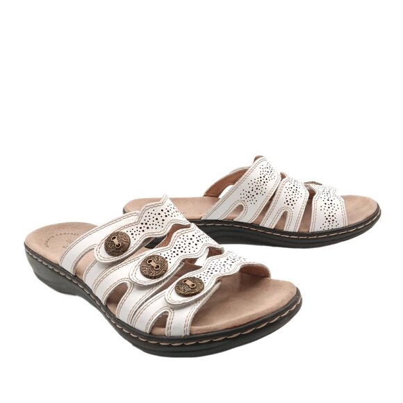 Clarks Leisa Grace Sandals Womens 7.5 White Leather Adjustable Straps Comfort - Picture 3 of 5